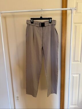 Shein Women's Taupe Checkered Pleated Trousers with Belt